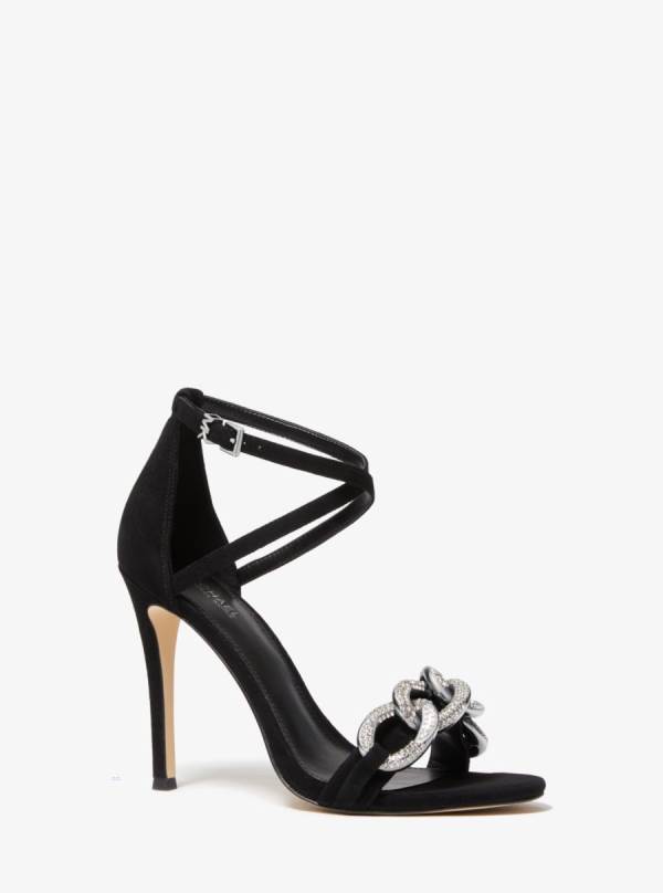 Damske Sandále Michael Kors Scarlett Chain Link Suede Čierne - Topanky Michael Kors Levně | ZUSOP-1957